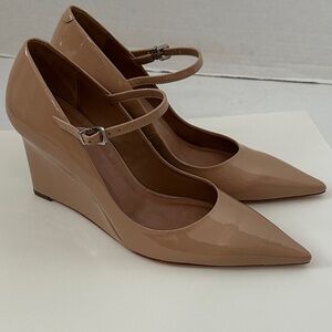 Maeve for Anthro The Sibley Mary Jane Patent Leather Wedge Heels nude 40 or 9.5
